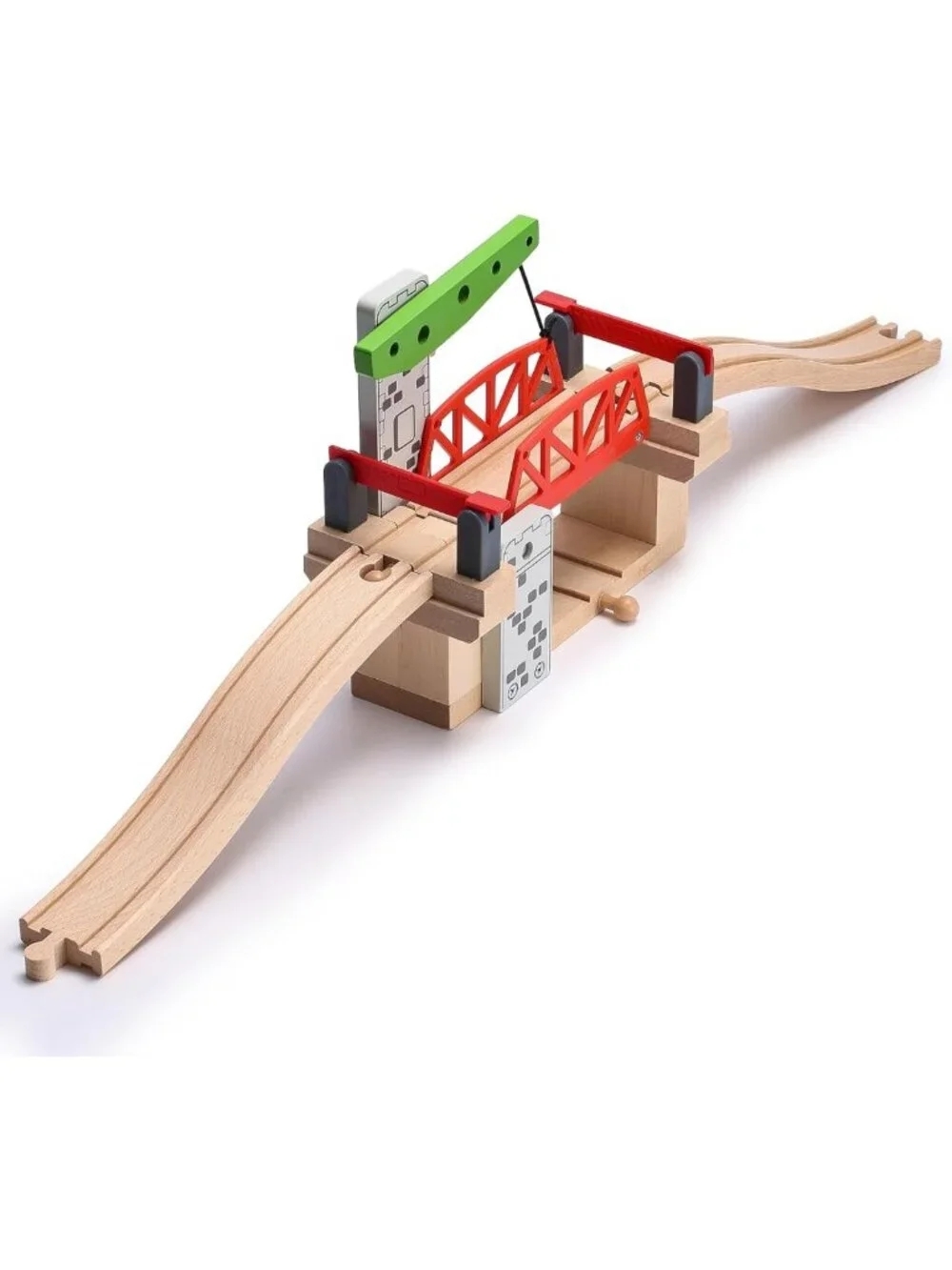 Wooden Train Set with Moveable Lifting Bridge & Track - Kids Play Accessories